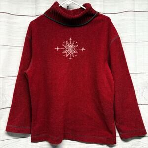 Vintage Marsh Landing Red Snowflake Fleece Sweater Turtleneck Women's Petite M
